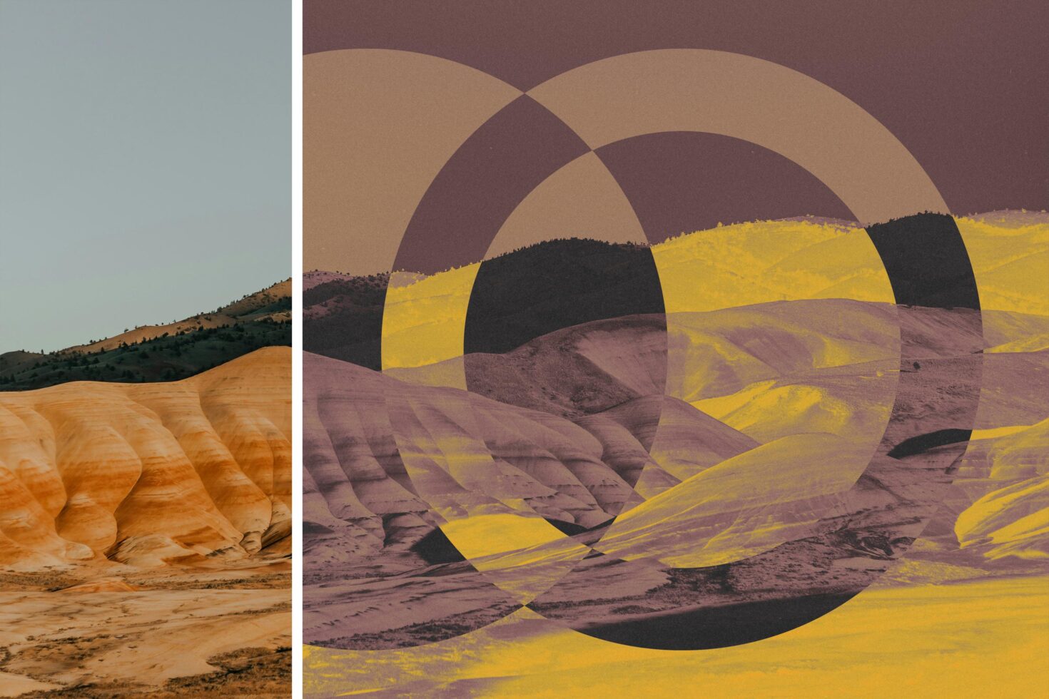Abstract landscape design with geometric overlays in earthy tones, ideal for graphic designers seeking creative assets, templates, and artistic inspiration.