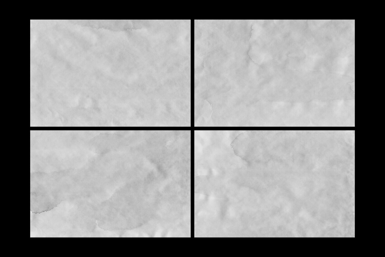 Four textured paper mockups in grayscale arranged in a grid on a dark background ideal for graphic designers and artists seeking high-quality textures.