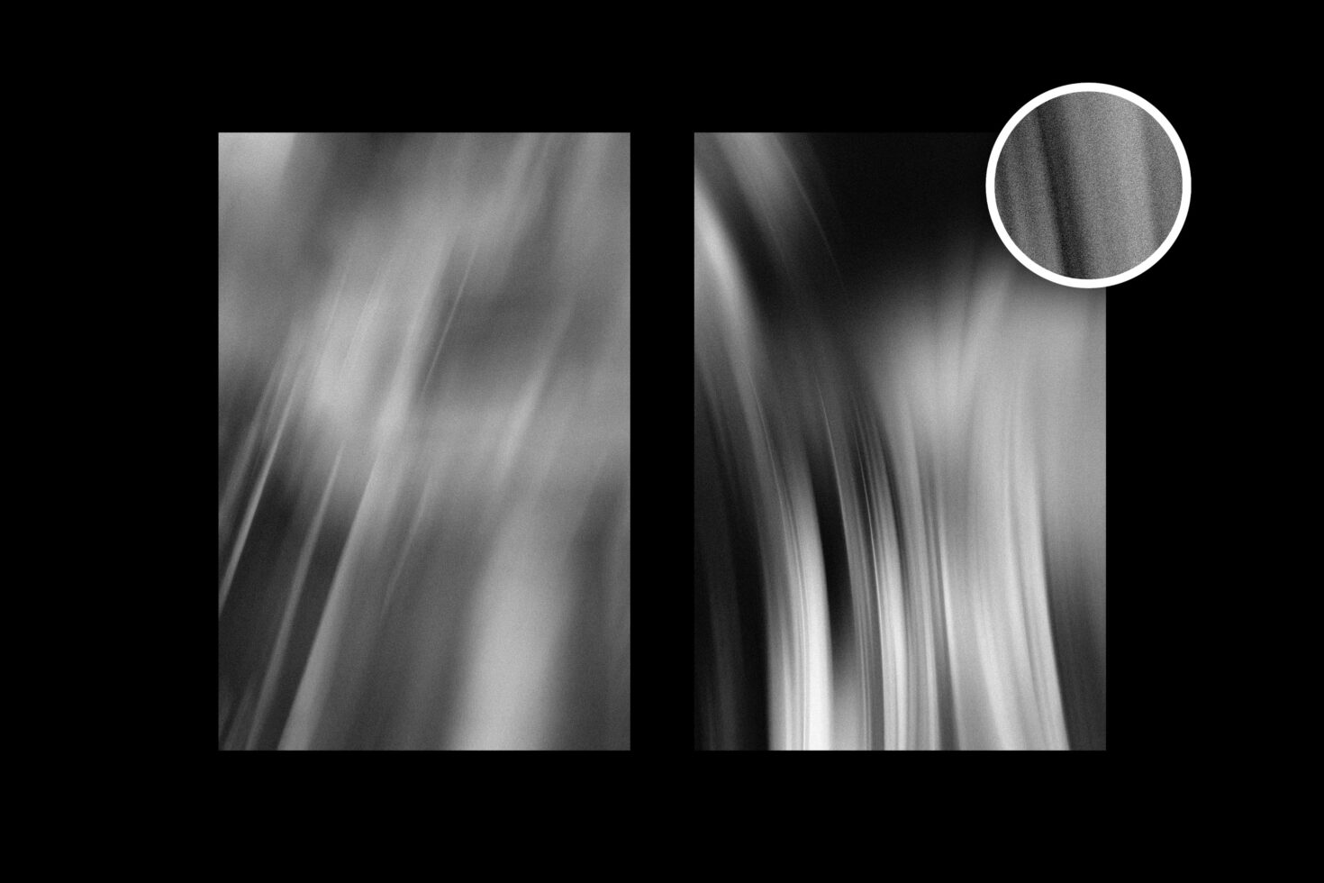 Abstract black and white motion blur designs featuring flowing lines and textures perfect for graphic backgrounds or mockup presentations.