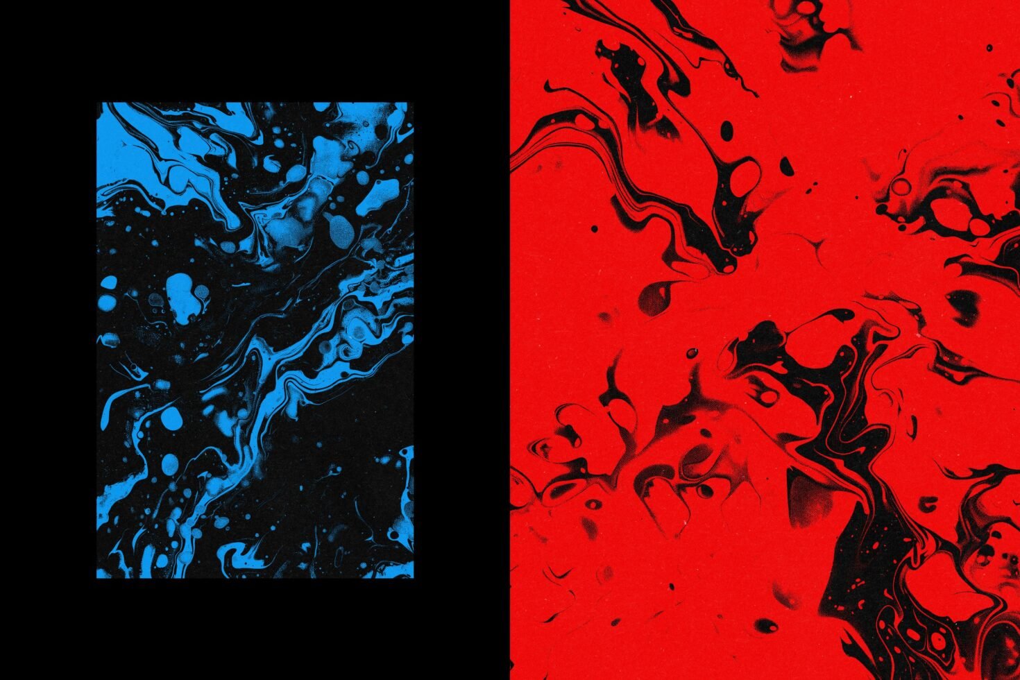 Abstract marbled textures in bold blue and red hues ideal for graphic design. High-quality backgrounds for digital projects, perfect for creative designers.