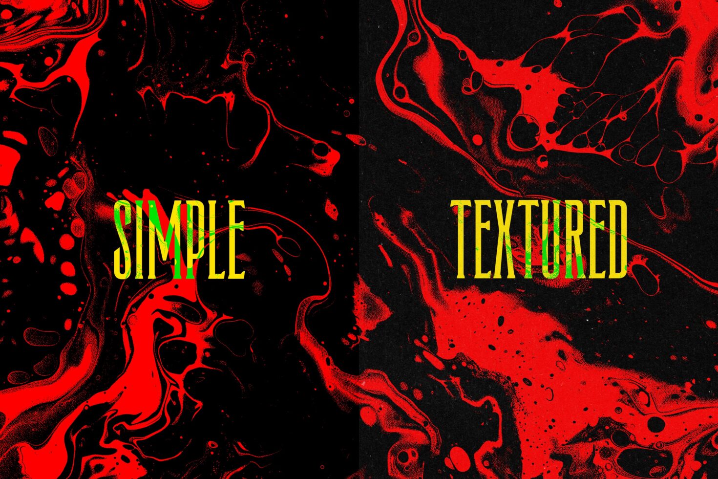 Bold abstract digital graphic with red and black fluid textures. Ideal for designers creating templates, mockups, or graphic backgrounds. Simple textured contrast.