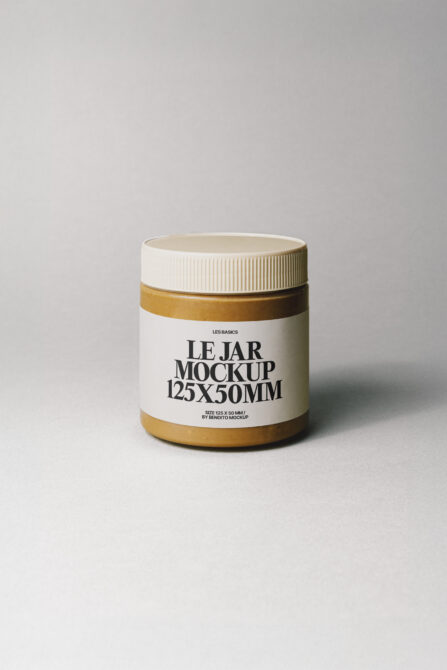 Le Jar Mockup 125x50mm for designers showcasing product packaging. High-quality PSD with customizable features for branding. Ideal graphic asset.