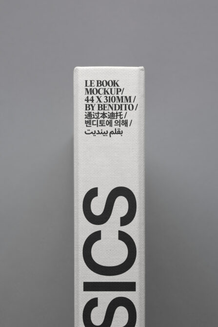 White book spine mockup featuring bold black curved number typography