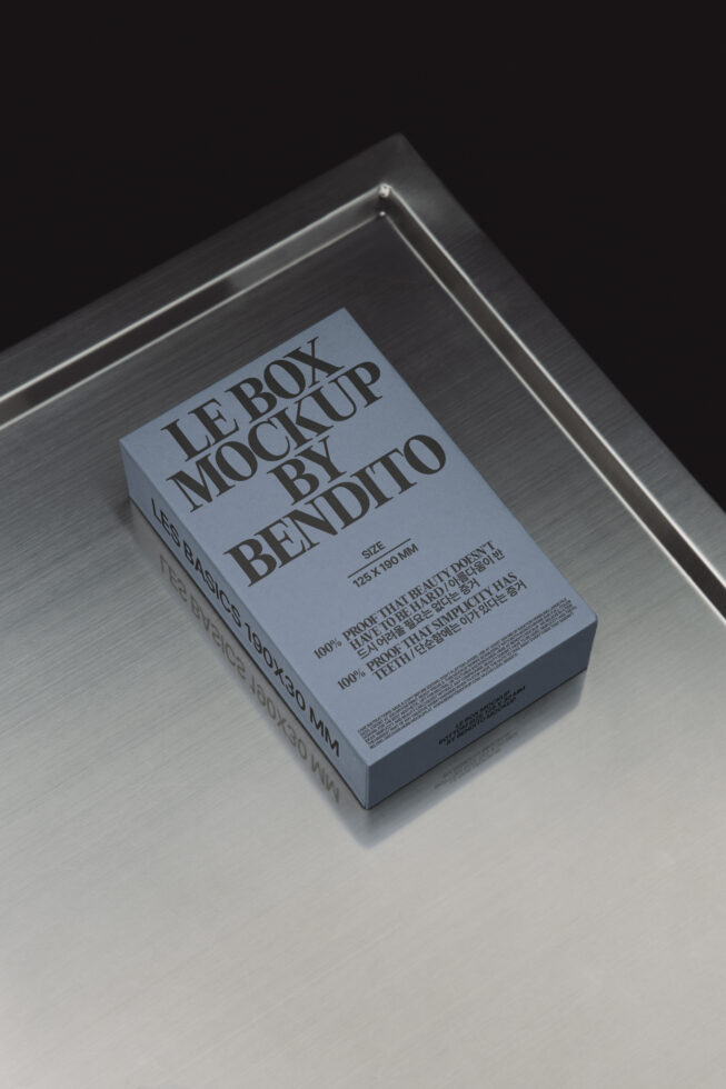 Blue box mockup on metallic surface for designers perfect for showcasing branding and packaging design projects essential digital asset for creativity
