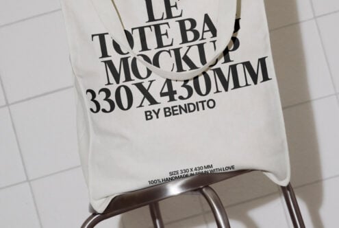 Tote bag mockup showcasing minimalist design. Dimensions 330x430mm perfect for branding and digital design projects. Ideal for designers seeking inspiration.