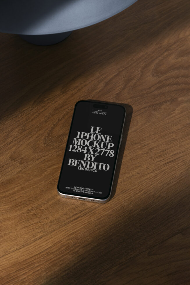iPhone mockup displayed on wooden surface ideal for designers seeking realistic digital assets size 1284x2778px crafted for mockup templates