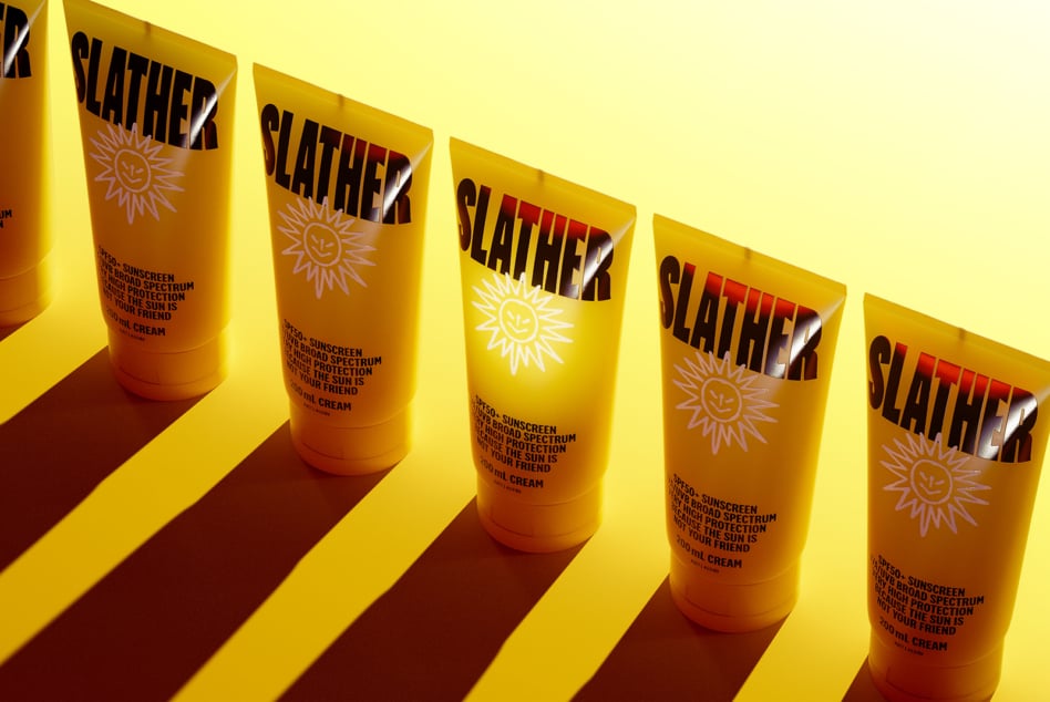 Sunscreen product mockup featuring bold packaging design in yellow tones. Ideal for designers focused on branding and identity development.