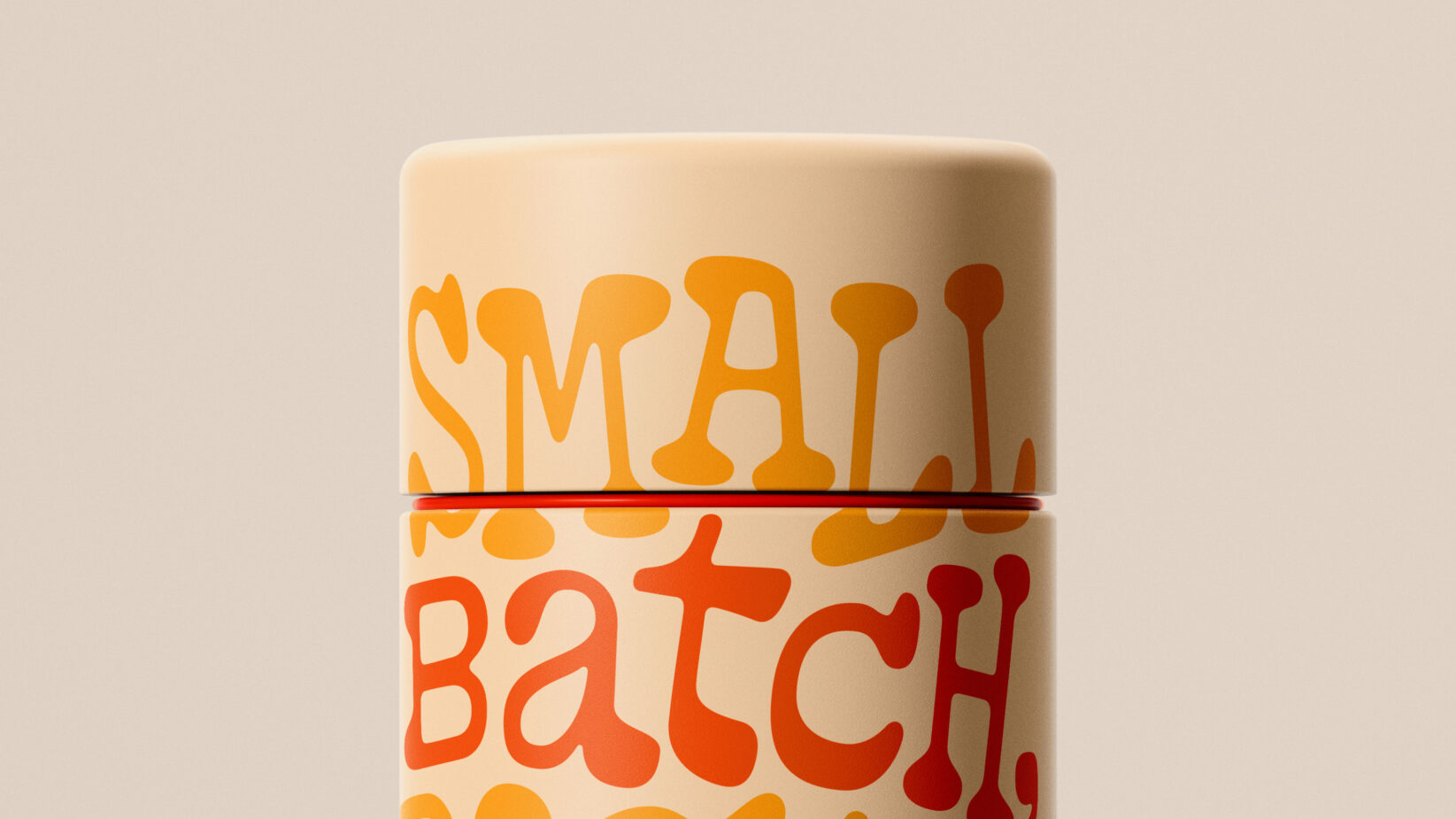 Colorful modern packaging design reading small batch on minimalist background suitable for branding mockup or graphic design. Retro typography style