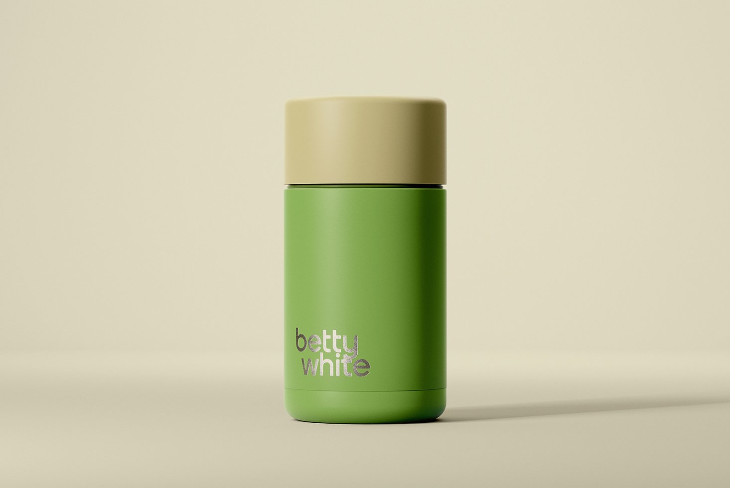 Green and beige cylindrical container mockup on a neutral background perfect for branding design packaging mockups product presentation SEO elements
