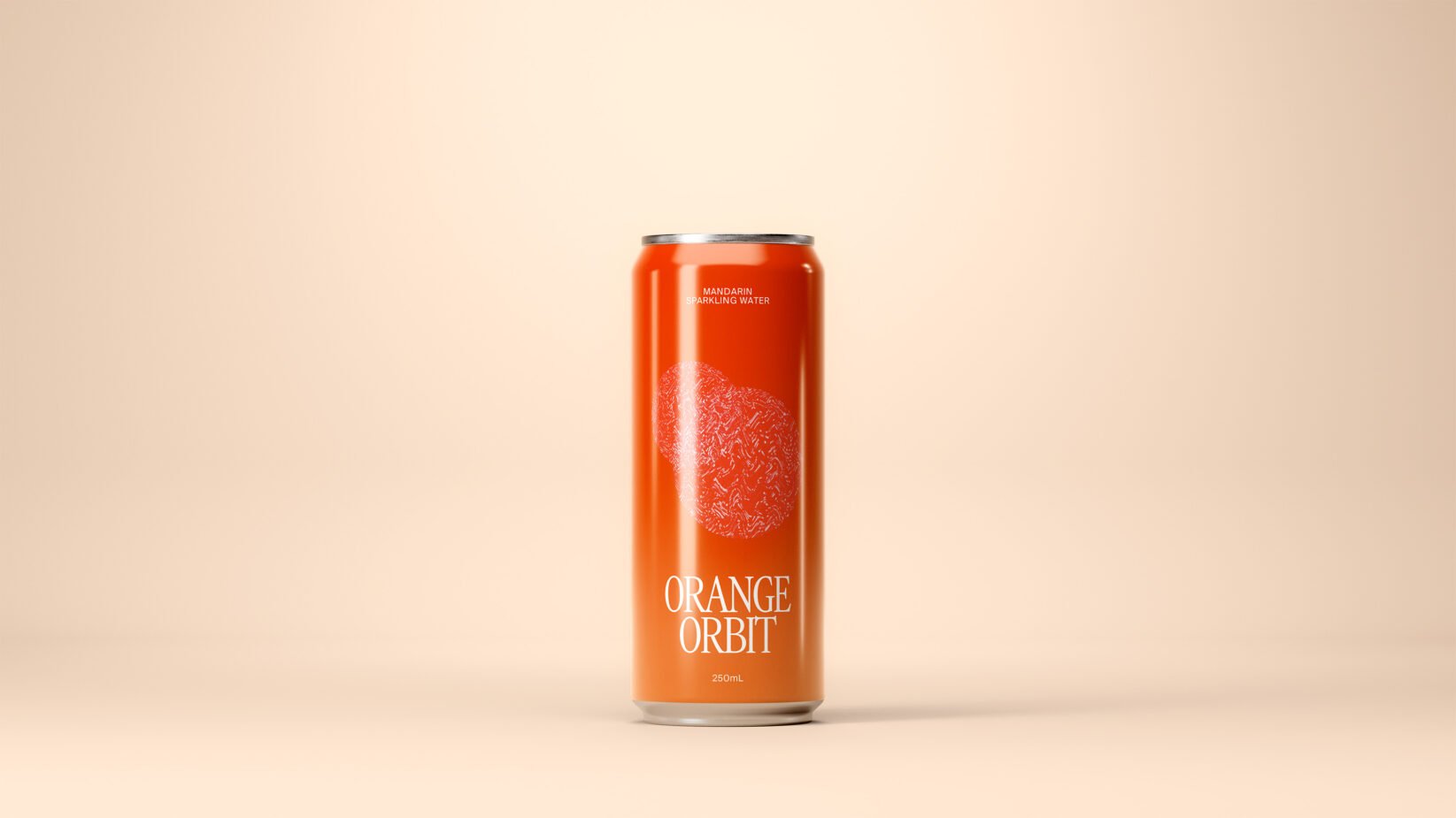 Orange can mockup for mandarin sparkling water on beige background sleek minimal packaging design for product presentation professional designers asset