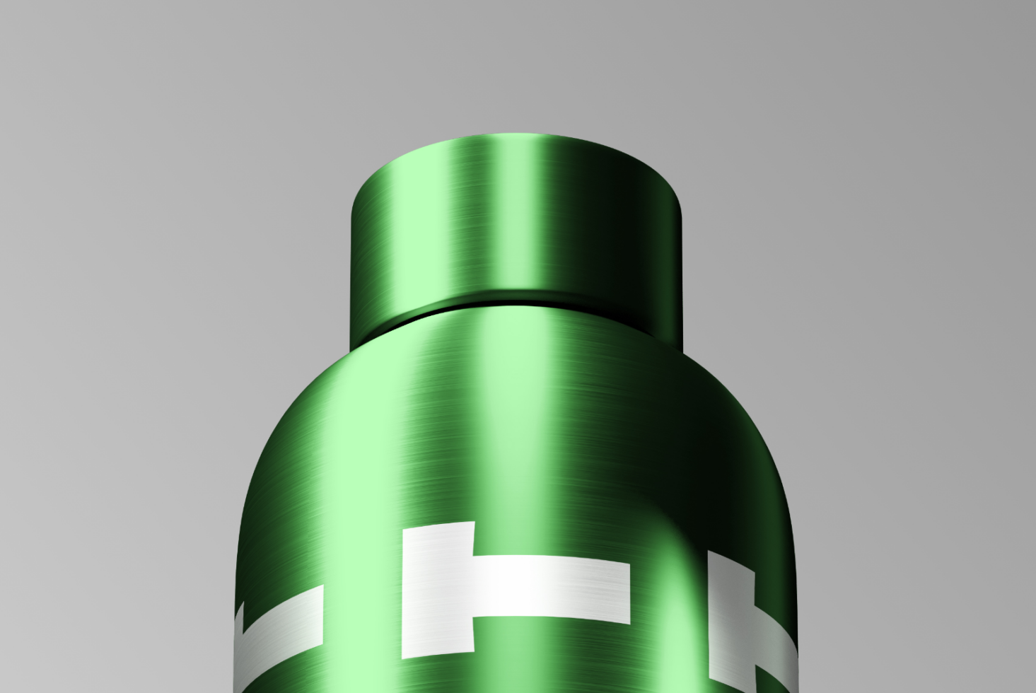 Green metallic bottle mockup on gray background ideal for packaging design projects premium resource for designers product showcase templates graphics