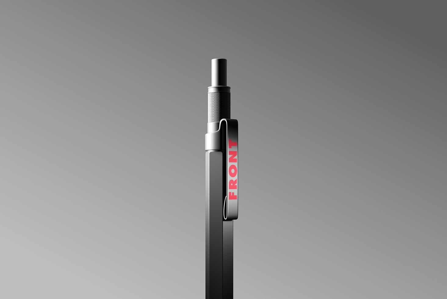 Sophisticated pen mockup with metallic clip against a gray background ideal for showcasing branding designs product presentations and stationery assets