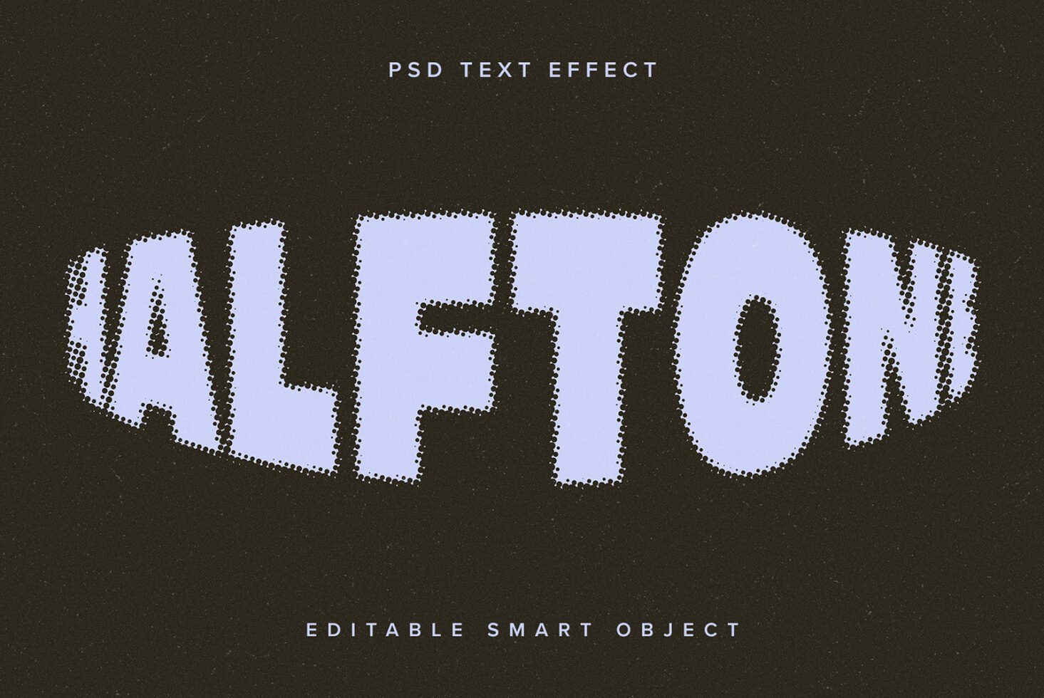 Halftone PSD text effect template with editable smart object. Perfect for designers seeking vintage style typography graphics for creative projects.