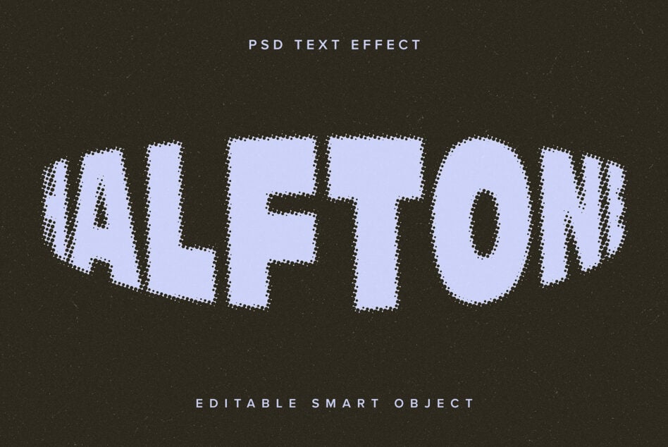 Halftone PSD text effect template with editable smart object. Perfect for designers seeking vintage style typography graphics for creative projects.