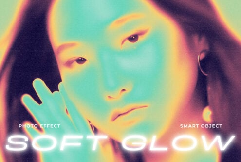 Colorful soft glow photo effect template featuring a vibrant, abstract style portrait with dual tones. Perfect for graphic designers seeking unique effects.