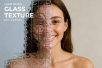 Woman portrait split by grid glass texture effect mockup