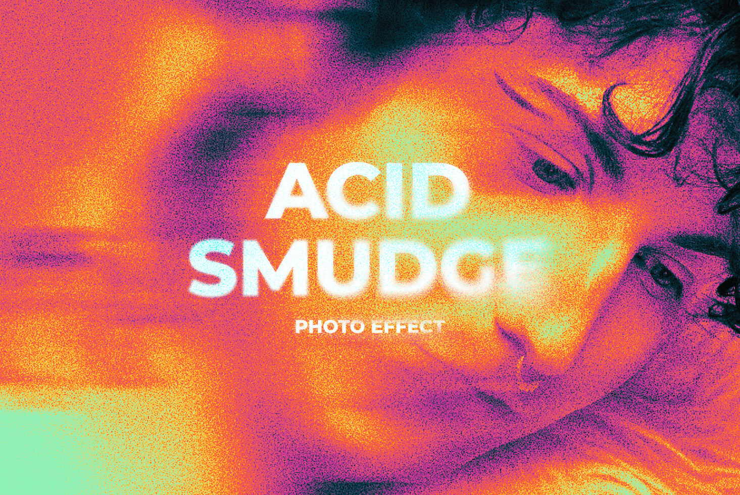 Acid smudge photo effect template with vibrant orange and pink tones. Ideal for designers in graphics and mockups. Perfect for creative projects.