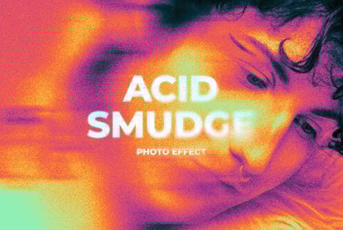 Acid smudge photo effect template with vibrant orange and pink tones. Ideal for designers in graphics and mockups. Perfect for creative projects.