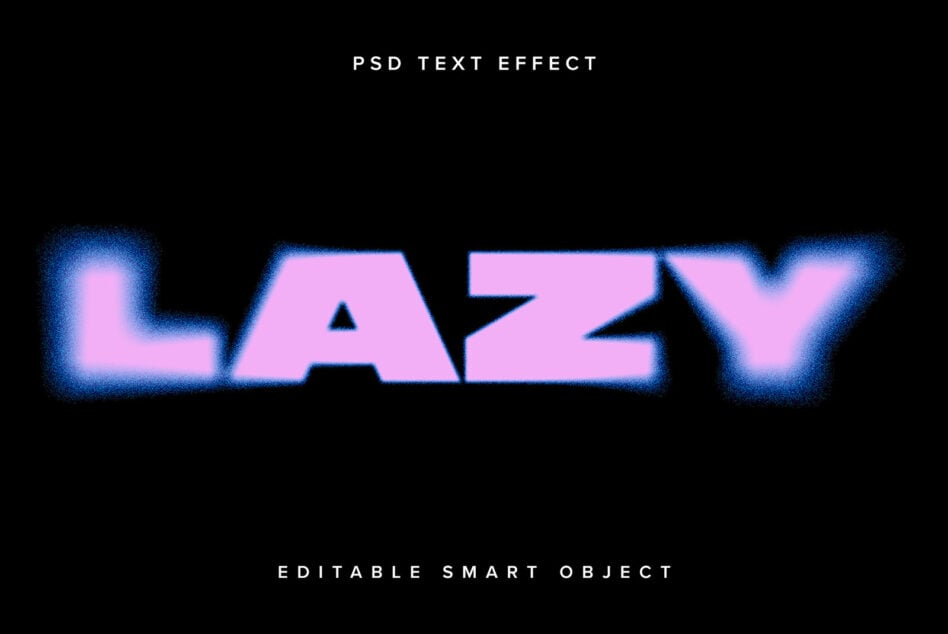 Pink fuzzy neon text reading LAZY with blue glow on black background