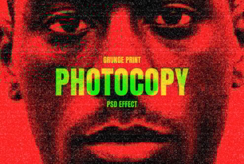Grunge print photocopy PSD effect with a textured red and black halftone style ideal for graphic designers seeking unique mockup elements.