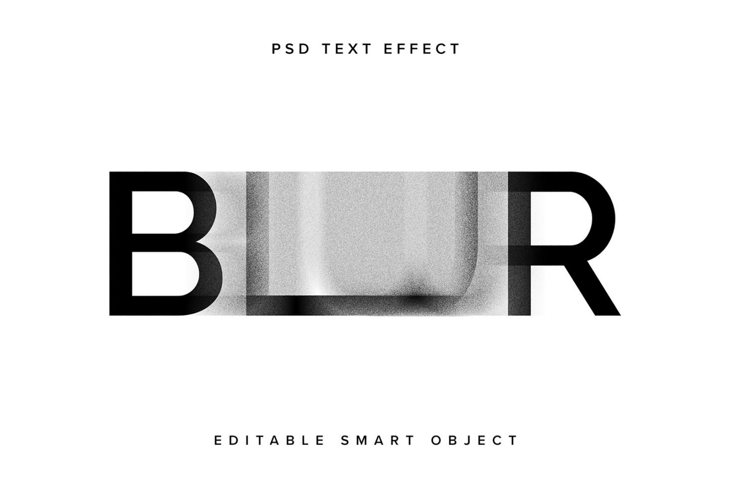 Blur text PSD mockup for designers featuring bold typography and gradient effects. Editable smart object suitable for graphics and template projects.