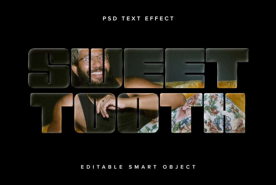 Photo cutout text reading SHIFT THOU with man portrait visible through letters