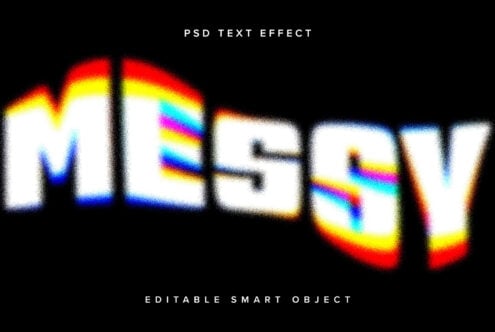 Mission text with rainbow chromatic fringe blur effect creating colorful halos around letters