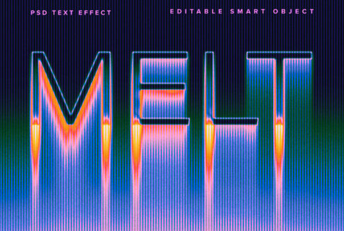 Melt text effect with vibrant neon colors and 3D distorted lines perfect for Photoshop mockups and graphic designs editable smart object for designers