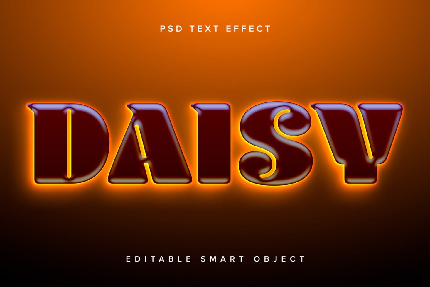 Bold 3D text effect template mockup with glowing orange outline editable smart object for designers vibrant PSD asset suitable for creative projects
