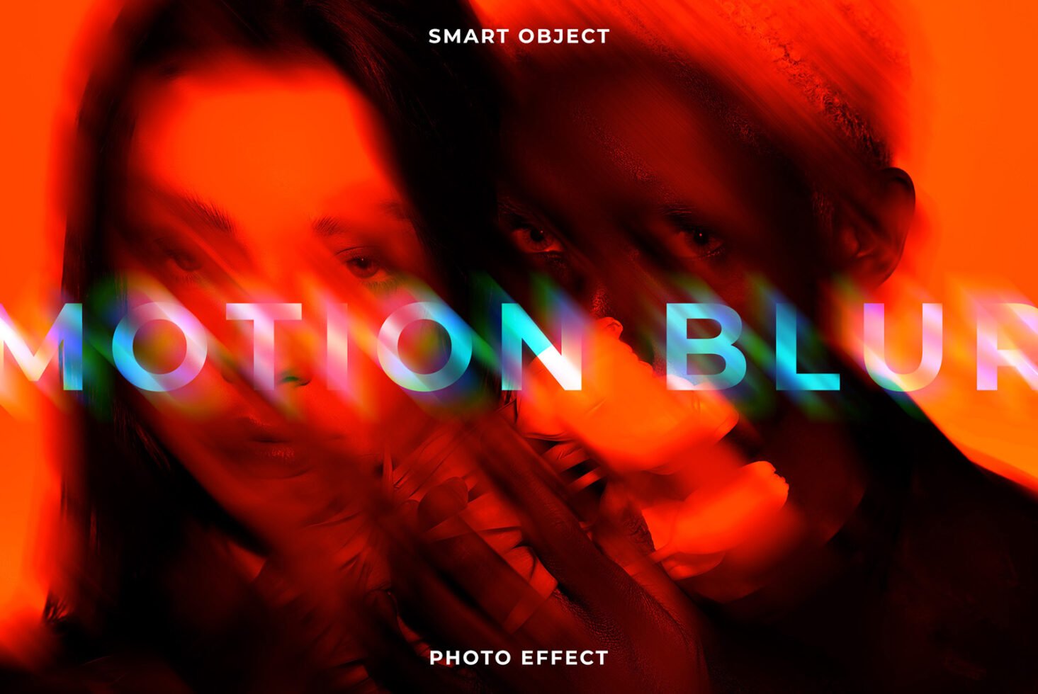 Vibrant motion blur photo effect with overlapping red orange hues and abstract faces. Perfect for digital assets designers, graphics, creative effects.