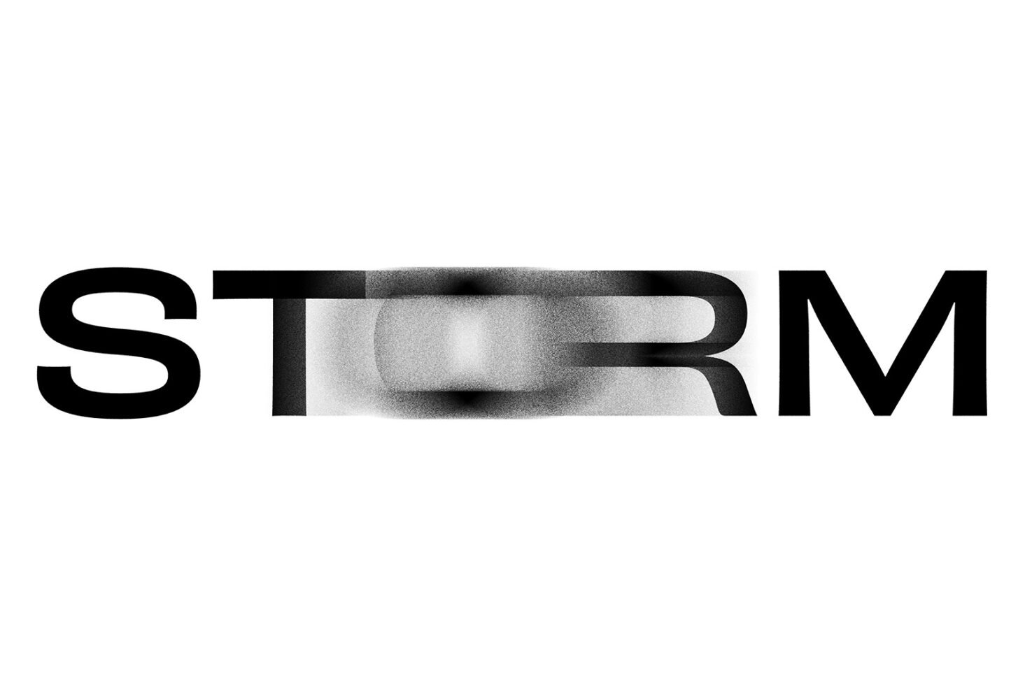 Bold black text STORM with blurred effect creating a dynamic look. Ideal for designers seeking unique typography graphics or text templates.