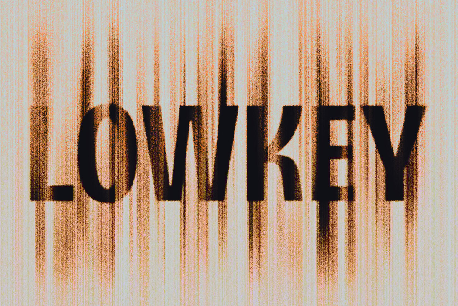 Abstract digital design featuring the word LOWKEY in bold black letters with an orange vertical line texture. Ideal for graphics or typography projects.
