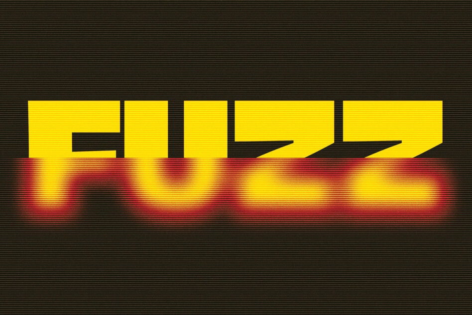 Buzz text in yellow with red neon glow on dark horizontal scan lines