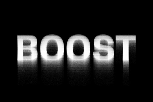 Glowing glitch effect text Boost on black background perfect for graphic design projects and digital art. Ideal for creating dynamic visual styles.