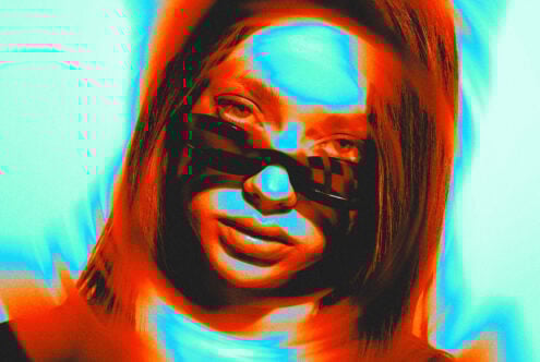 Colorful psychedelic portrait of a person with gradient effect and sunglasses ideal for graphics designers digital assets creative templates mockups