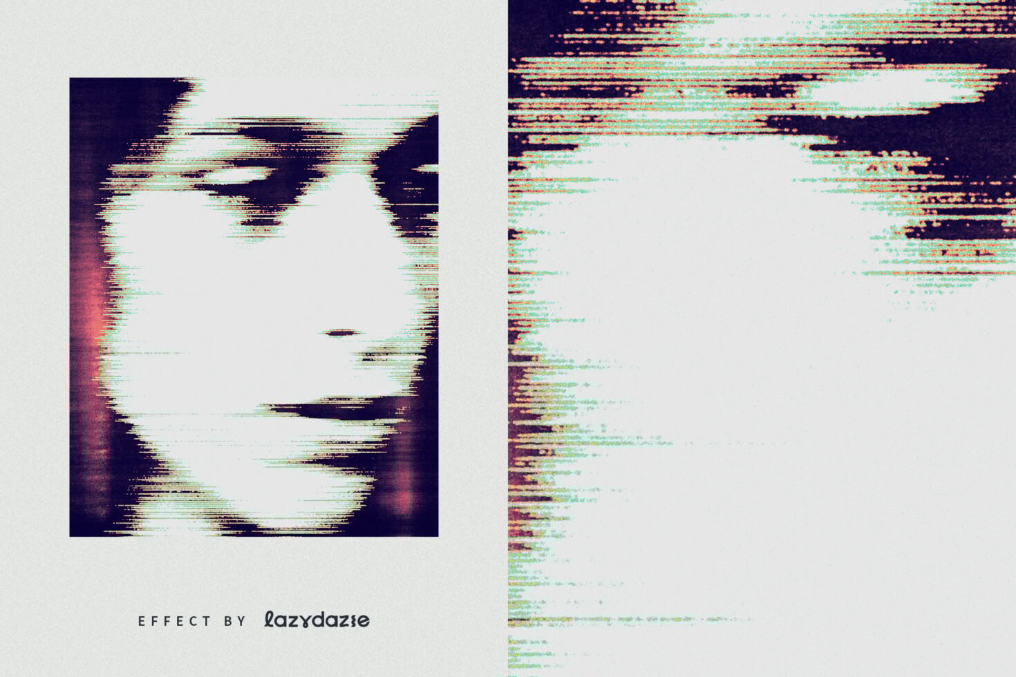 Glitch art template featuring pixelated face design with digital distortion effect. Ideal for graphic designers and digital artists. Glitch effect graphics.