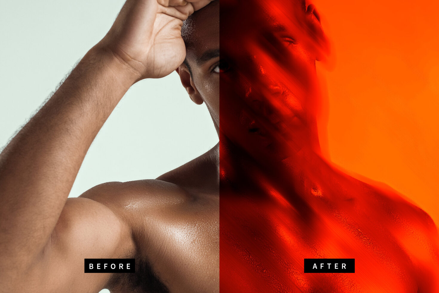 Before and after photo effect template contrasting natural and digital artistic styles ideal for graphic design projects and mockup presentations.