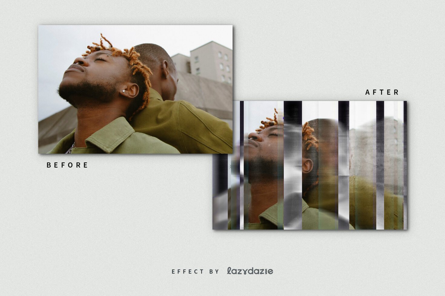 Before and after image showing abstract filter effect applied. Ideal for designers seeking creative graphic inspirations or templates in digital assets.
