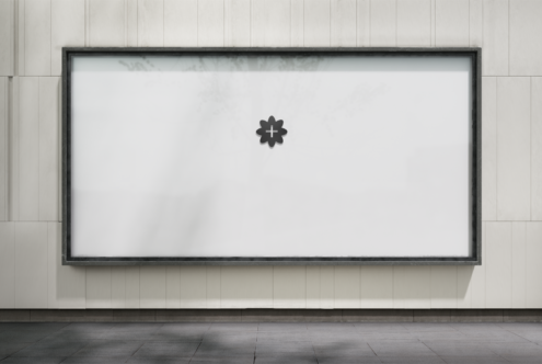 Large outdoor billboard mockup on a modern tiled wall, ideal for showcasing design projects. Perfect for graphic designers and advertising templates.