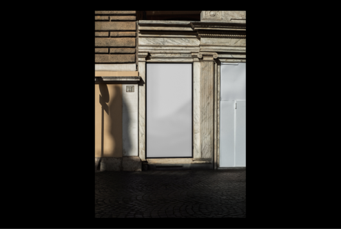 Facade mockup design with elegant marble columns urban street architecture lighting door number 21 digital asset for graphic designers templates