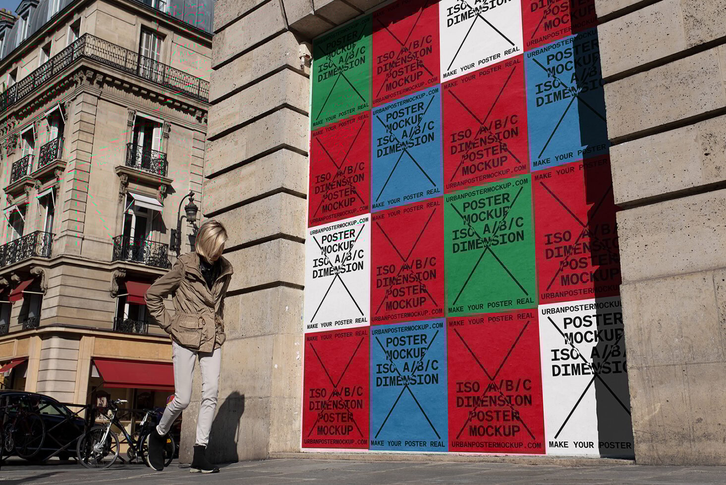 Urban street poster mockup on building wall colorful layout template for design projects exterior advertising mockups for designers marketplace