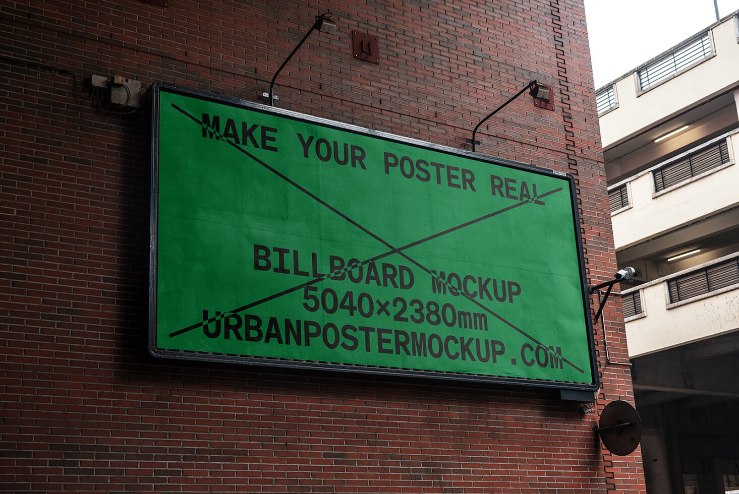 Outdoor billboard poster mockup on brick wall in urban setting for graphic designers 5040x2380mm template ideal for advertising presentation