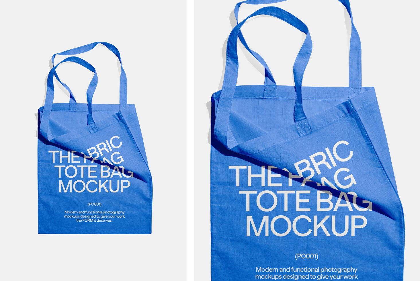 Blue tote bag mockup for designers showcasing clean branding, perfect for presentations in graphics or templates category. High-resolution design asset.