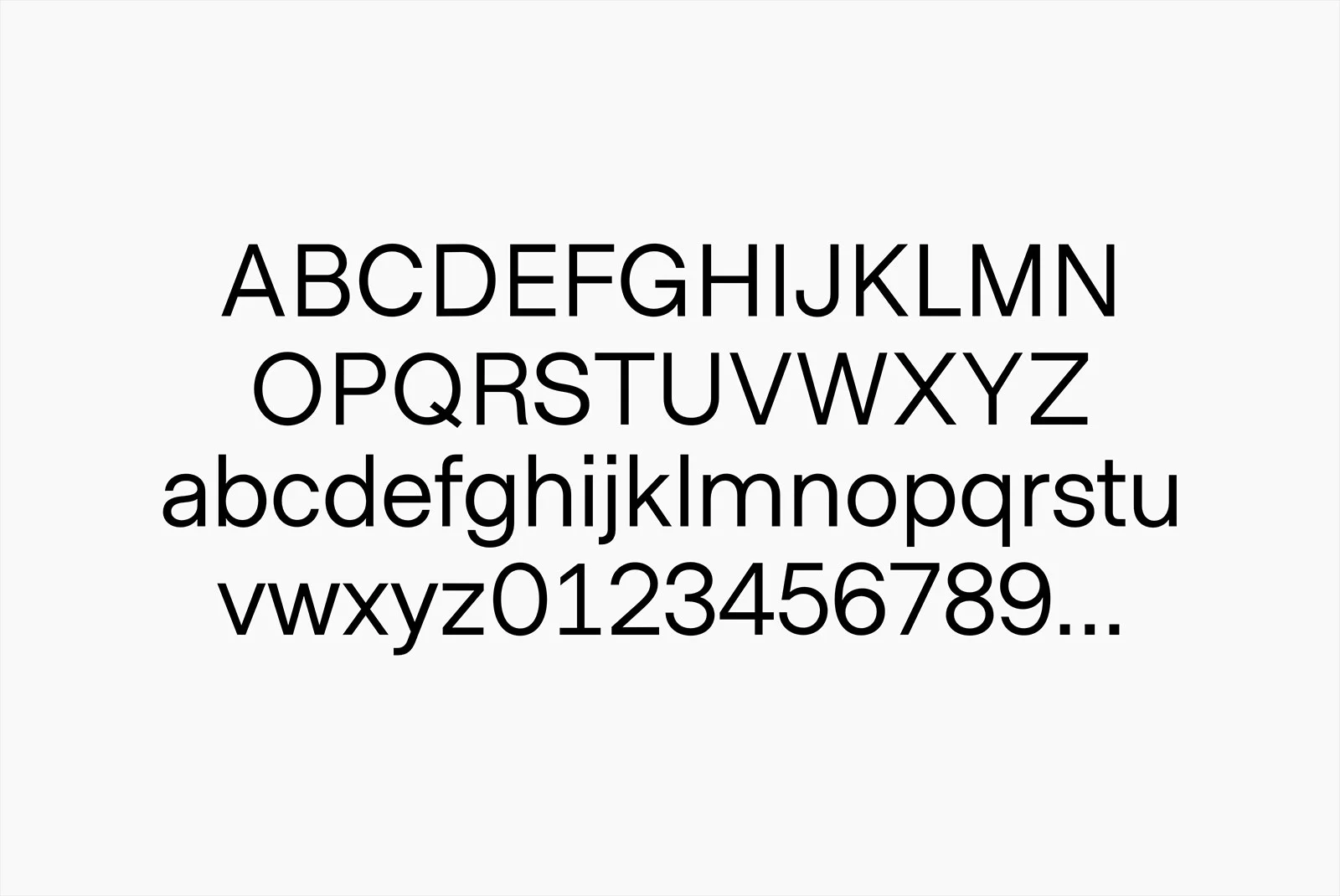 Sans serif font showing full alphabet uppercase lowercase numerals