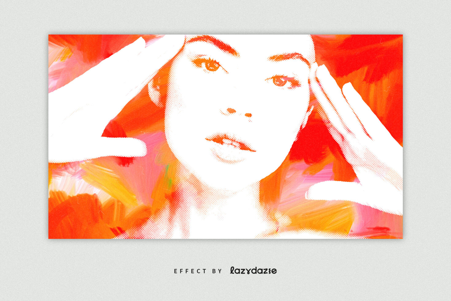 Bold halftone portrait with orange, pink, yellow gradient paint strokes