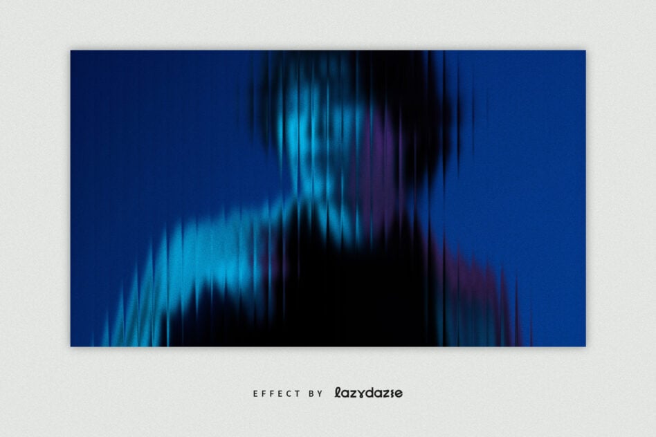 Glitch effect on blue gradient background with cyan neon line distortion