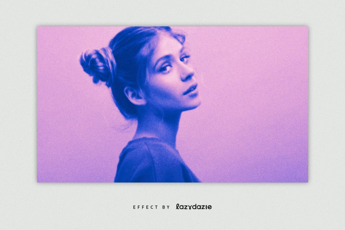 Woman in profile against pink background with blue duotone overlay