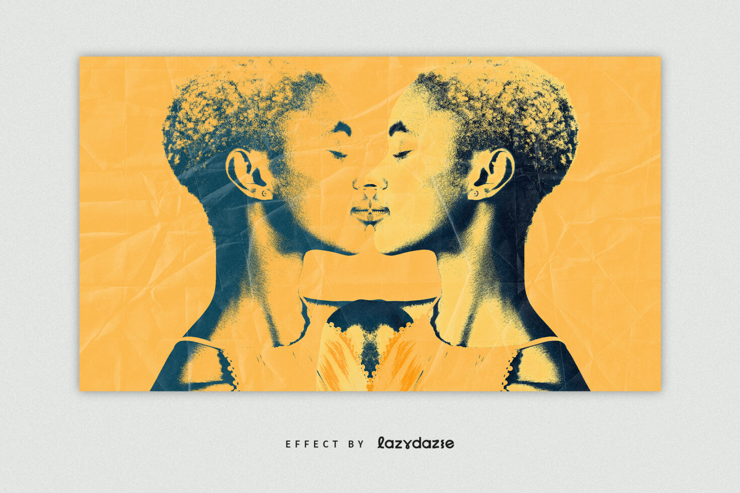 Two-tone silhouette portrait in yellow blue with grainy distressed look