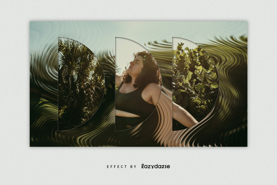 Woman looking up with nature foliage shown in curved circular photo frames