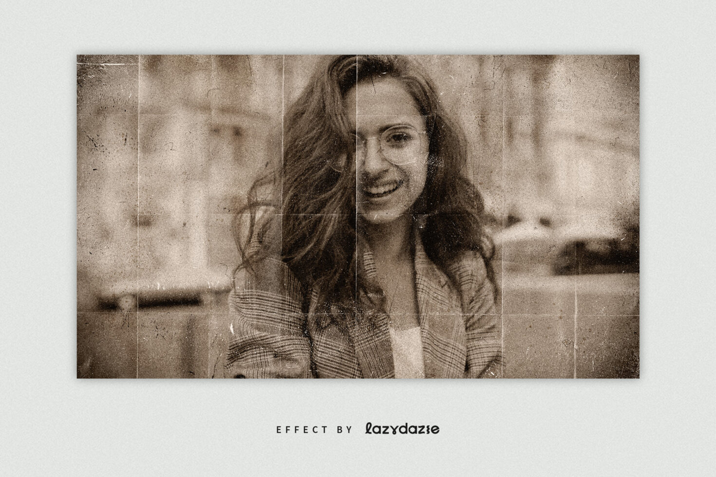 Vintage portrait broken into horizontal tile sections with gritty film effect